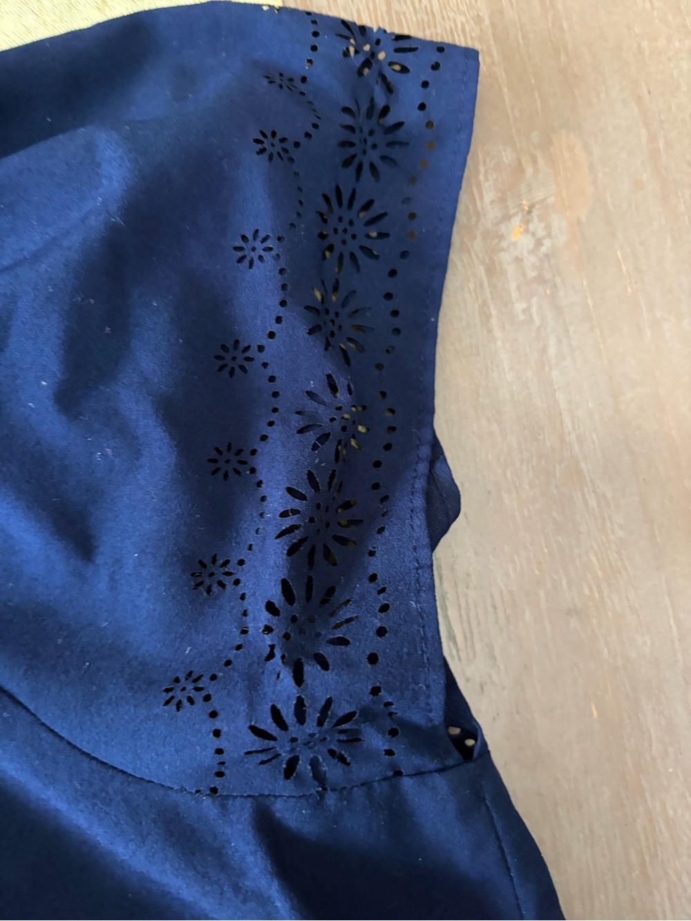 St. John Navy Tie-Neck Eyelet Sleeve Blouse - Picture 6 of 6